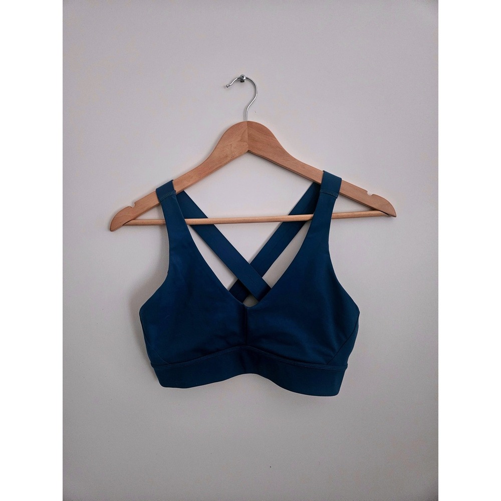 prAna Sports Bra Womens Small Teal Blue Excellent Cross Back V-Neck‎ Activewear